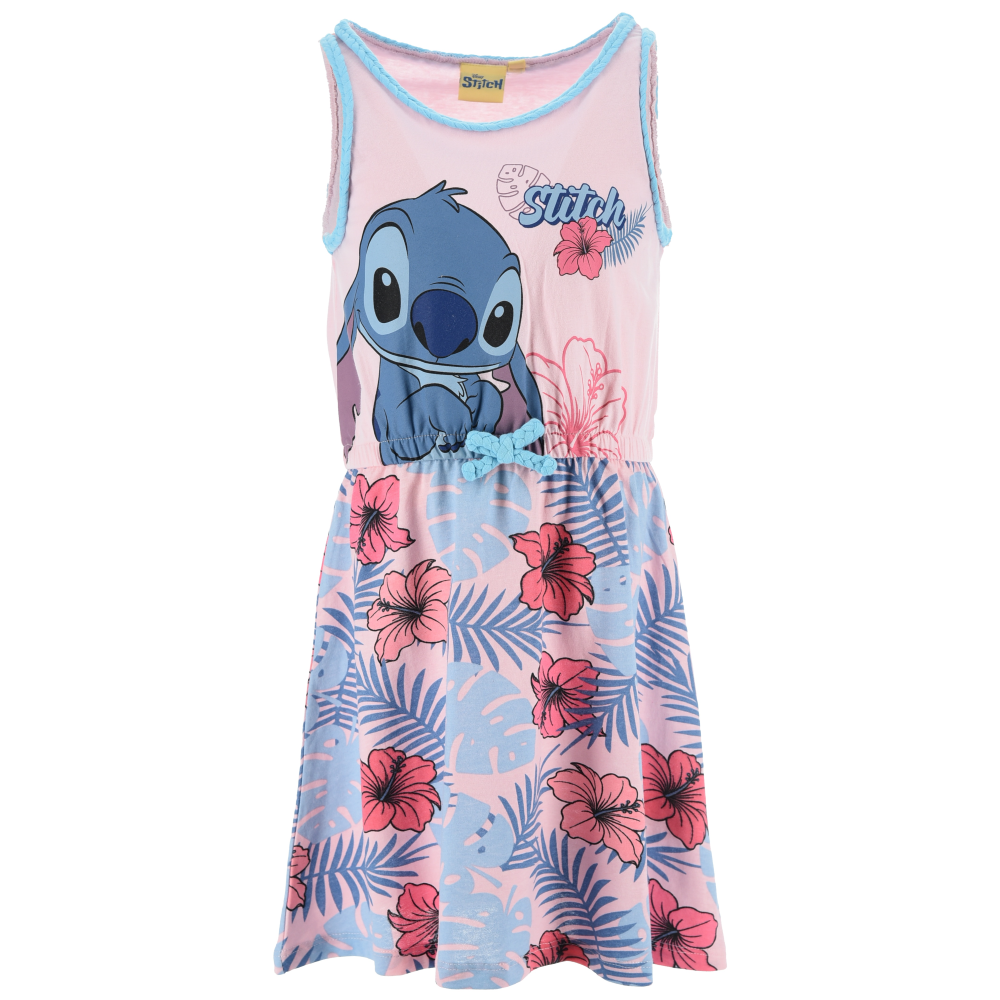 Abito Stitch DISNEY Smanicato Bambina Vestitino Scamiciata in Cotone - Ez10075rosa