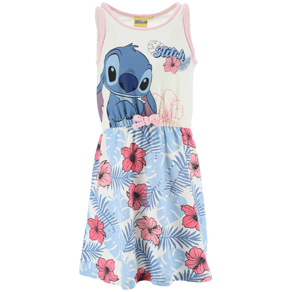 Abito Stitch DISNEY Smanicato Bambina Vestitino Scamiciata in Cotone - Ez10075bianco