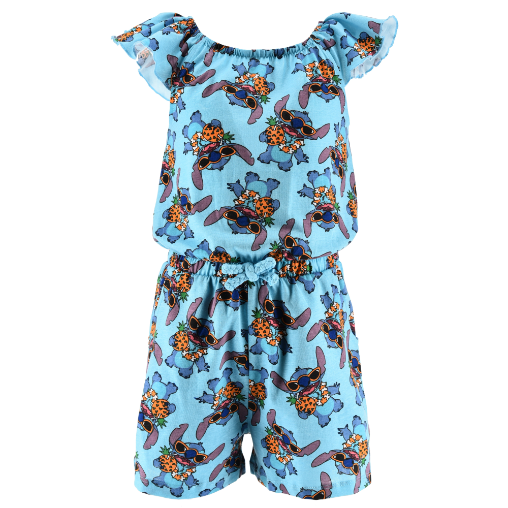 Tutina Corta Stitch DISNEY Bambina Completo con Vita Elastica in Cotone - Ez10069azzurro