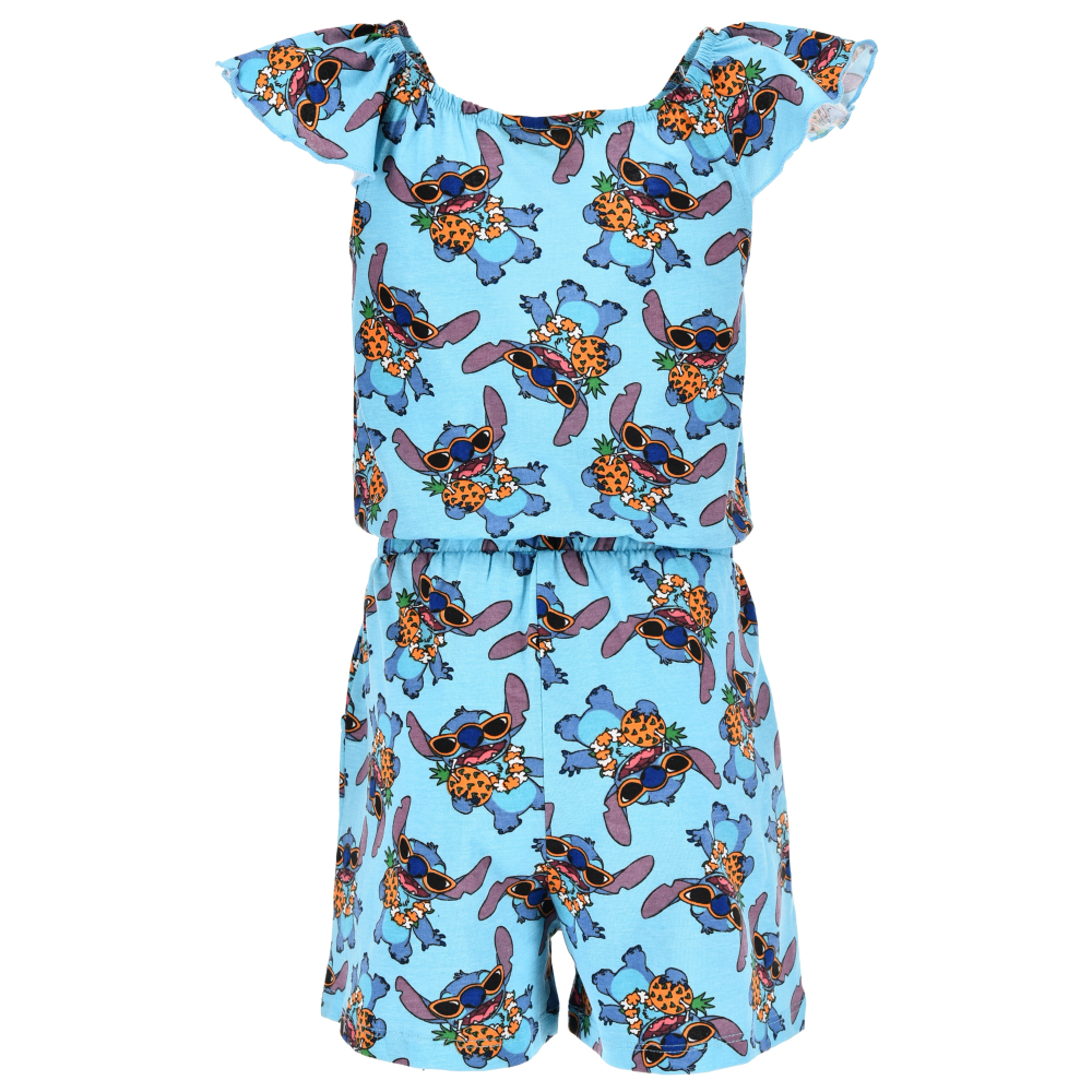 Tutina Corta Stitch DISNEY Bambina Completo con Vita Elastica in Cotone - Ez10069azzurro