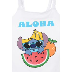 Canotta Stitch Aloha DISNEY Bambina con Spalline Incrociate 100% Cotone - Ez10052bianco