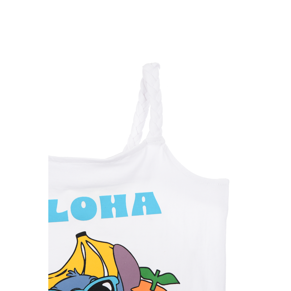Canotta Stitch Aloha DISNEY Bambina con Spalline Incrociate 100% Cotone - Ez10052bianco