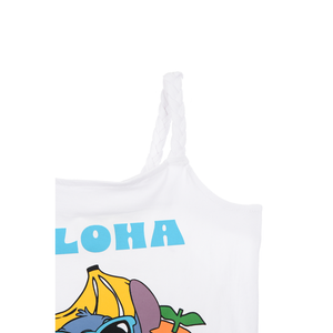 Canotta Stitch Aloha DISNEY Bambina con Spalline Incrociate 100% Cotone - Ez10052bianco