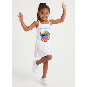 Canotta Stitch Aloha DISNEY Bambina con Spalline Incrociate 100% Cotone - Ez10052bianco