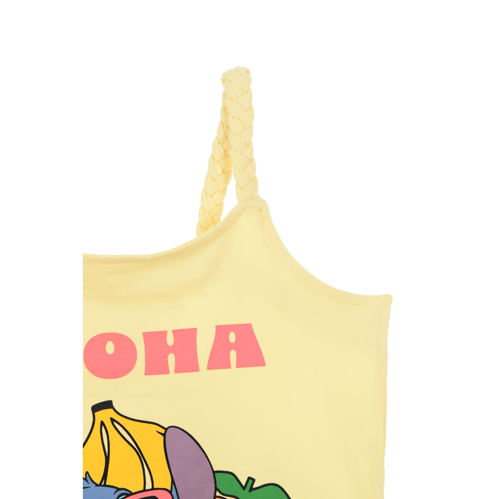 Canotta Stitch Aloha DISNEY Bambina con Spalline Incrociate 100% Cotone - Ez10052giallo