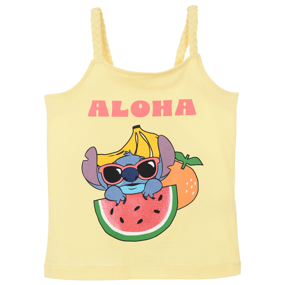 Canotta Stitch Aloha DISNEY Bambina con Spalline Incrociate 100% Cotone - Ez10052giallo