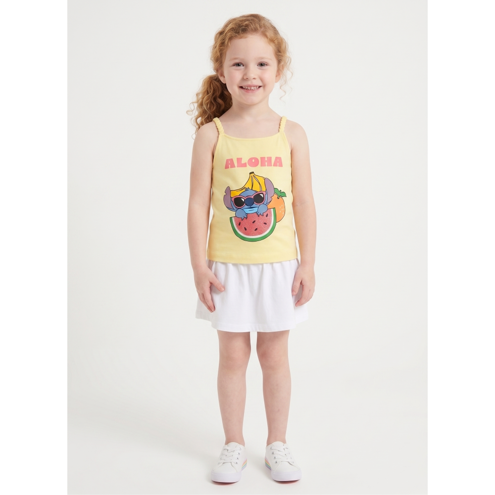 Canotta Stitch Aloha DISNEY Bambina con Spalline Incrociate 100% Cotone - Ez10052giallo