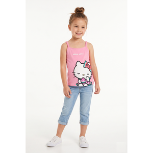 Canotta Hello Kitty Sanrio Bambina con Spalline Incrociate 100% Cotone - Ez10033rosa