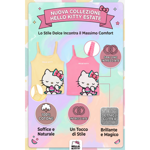 Canotta Hello Kitty Sanrio Bambina con Spalline Incrociate 100% Cotone - Ez10033rosa