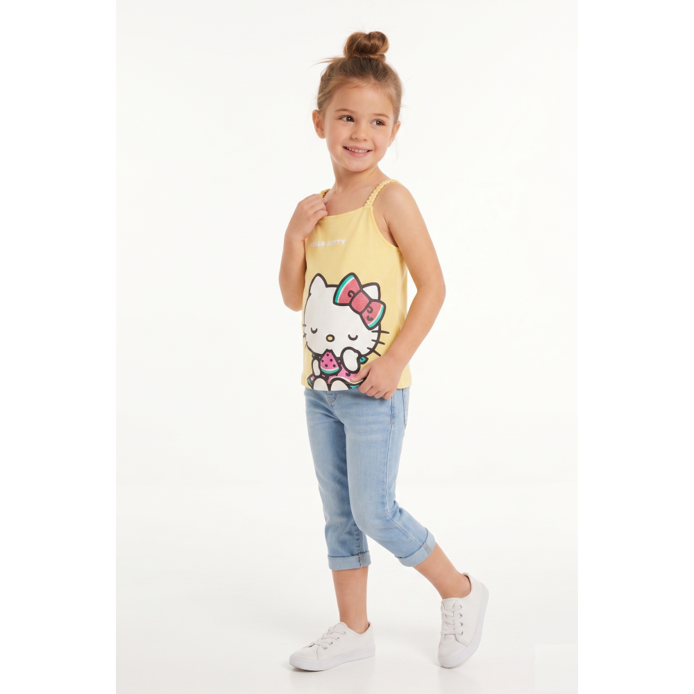 Canotta Hello Kitty Sanrio Bambina con Spalline Incrociate 100% Cotone - Ez10033giallo