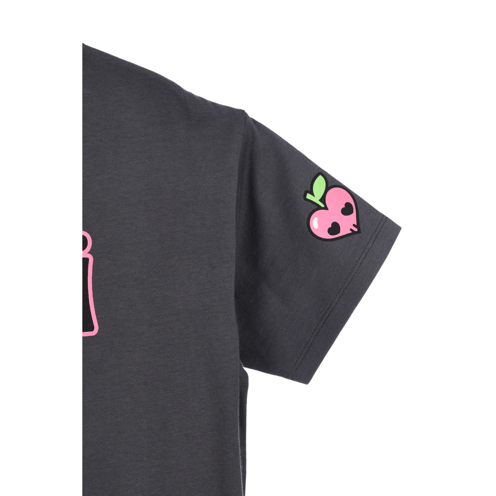 T-Shirt Crop Top Kuromi Sanrio Maglietta Maniche Corte 100% Cotone Ragazzina - Ez16024grigio