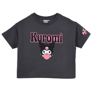 T-Shirt Crop Top Kuromi Sanrio Maglietta Maniche Corte 100% Cotone Ragazzina - Ez16024grigio