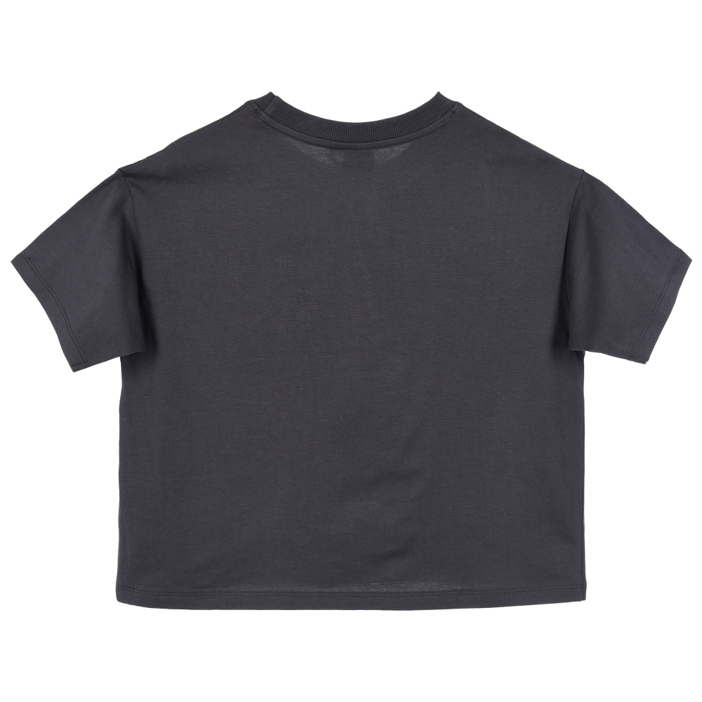 T-Shirt Crop Top Kuromi Sanrio Maglietta Maniche Corte 100% Cotone Ragazzina - Ez16024grigio