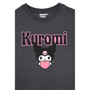 T-Shirt Crop Top Kuromi Sanrio Maglietta Maniche Corte 100% Cotone Ragazzina - Ez16024grigio