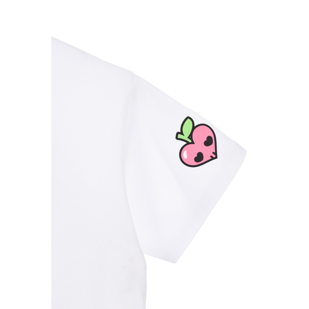 T-Shirt Crop Top Kuromi Sanrio Maglietta Maniche Corte 100% Cotone Ragazzina - Ez16024bianco