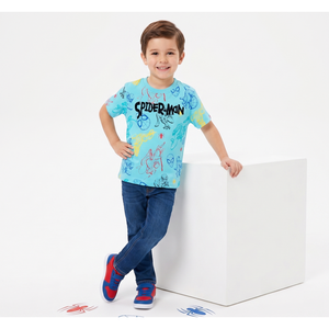 T-Shirt Spiderman MARVEL Maniche Corte Maglietta 100% Cotone Bambino - Ez10137azzurro