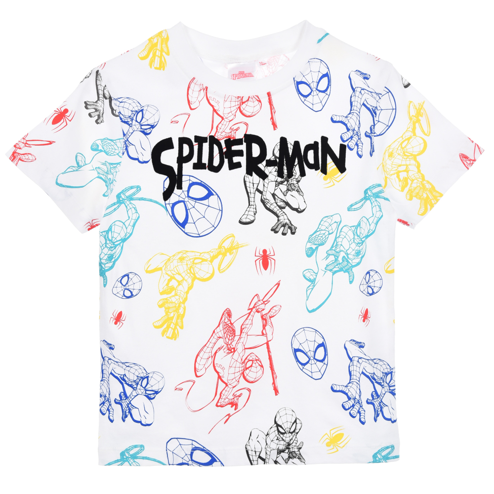 T-Shirt Spiderman MARVEL Maniche Corte Maglietta 100% Cotone Bambino - Ez10137bianco
