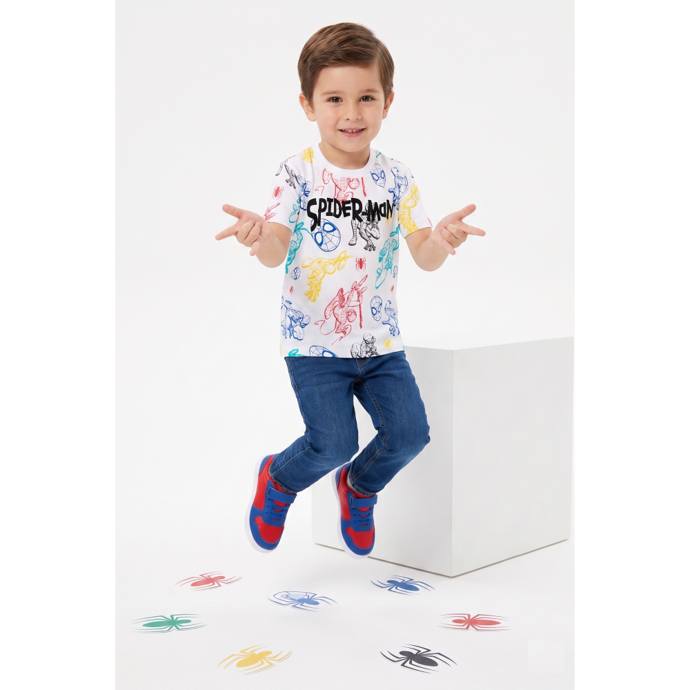 T-Shirt Spiderman MARVEL Maniche Corte Maglietta 100% Cotone Bambino - Ez10137bianco