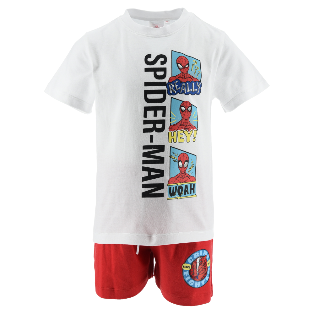 Completo Spiderman MARVEL 2 Pezzi T-Shirt e Bermuda in Cotone Bambino - Ez10132bianco