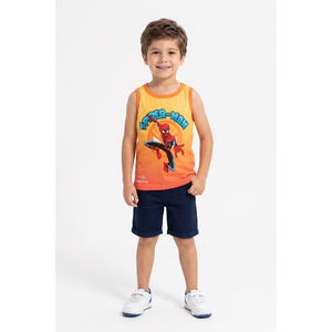 Canotta Spiderman MARVEL Bambino Smanicata 100% Cotone con Stampa Frontale - Ez10126arancio