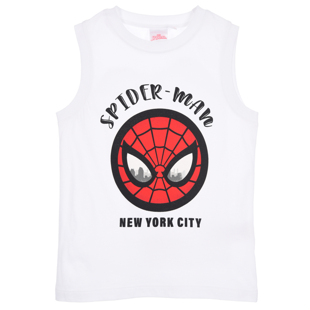Canotta Spiderman MARVEL Bambino Smanicata 100% Cotone con Stampa Frontale - Ez10129bianco