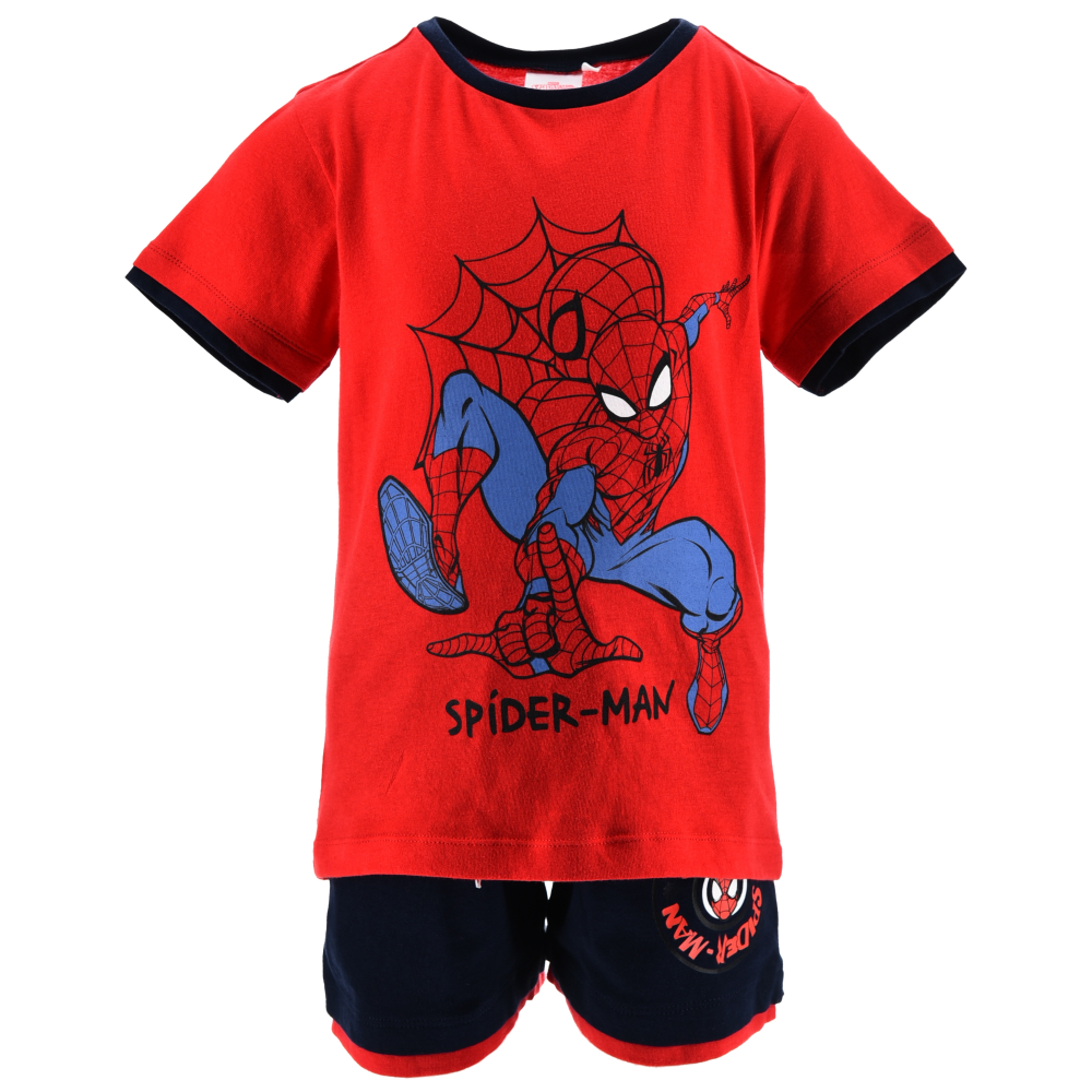 Completo Spiderman MARVEL 2 Pezzi T-Shirt e Bermuda in Cotone Bambino - Ez10223rosso