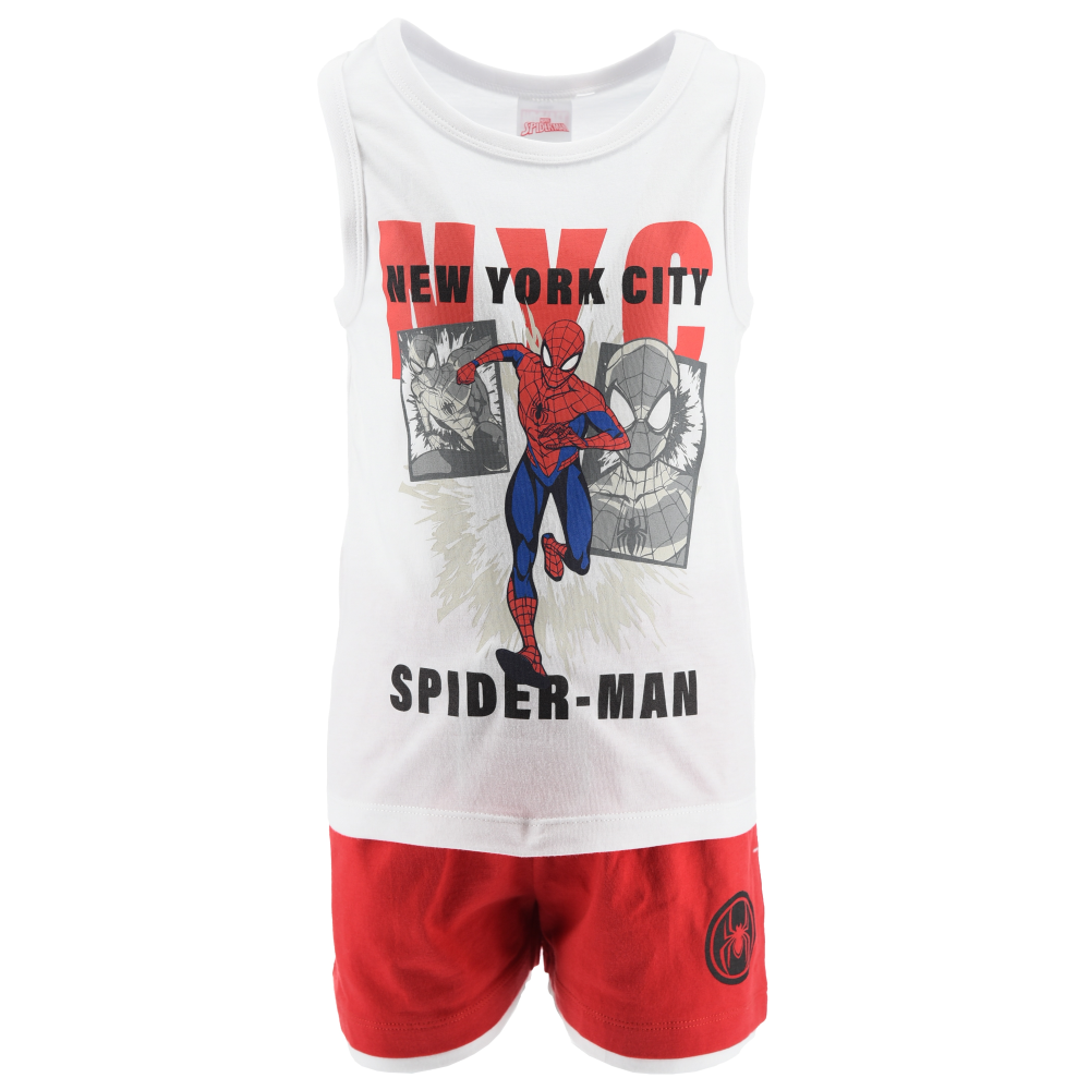 Completo Spiderman MARVEL 2 Pezzi Canotta e Bermuda in Cotone Bambino - Ez10133bianco