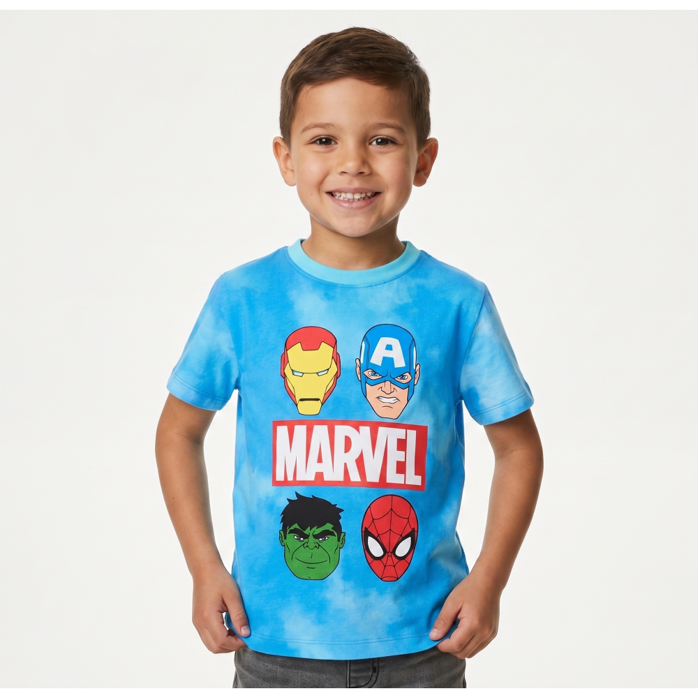 T-Shirt Avengers MARVEL Maniche Corte Maglietta Tie-Dye 100% Cotone Bambino - Ez10151azzurro