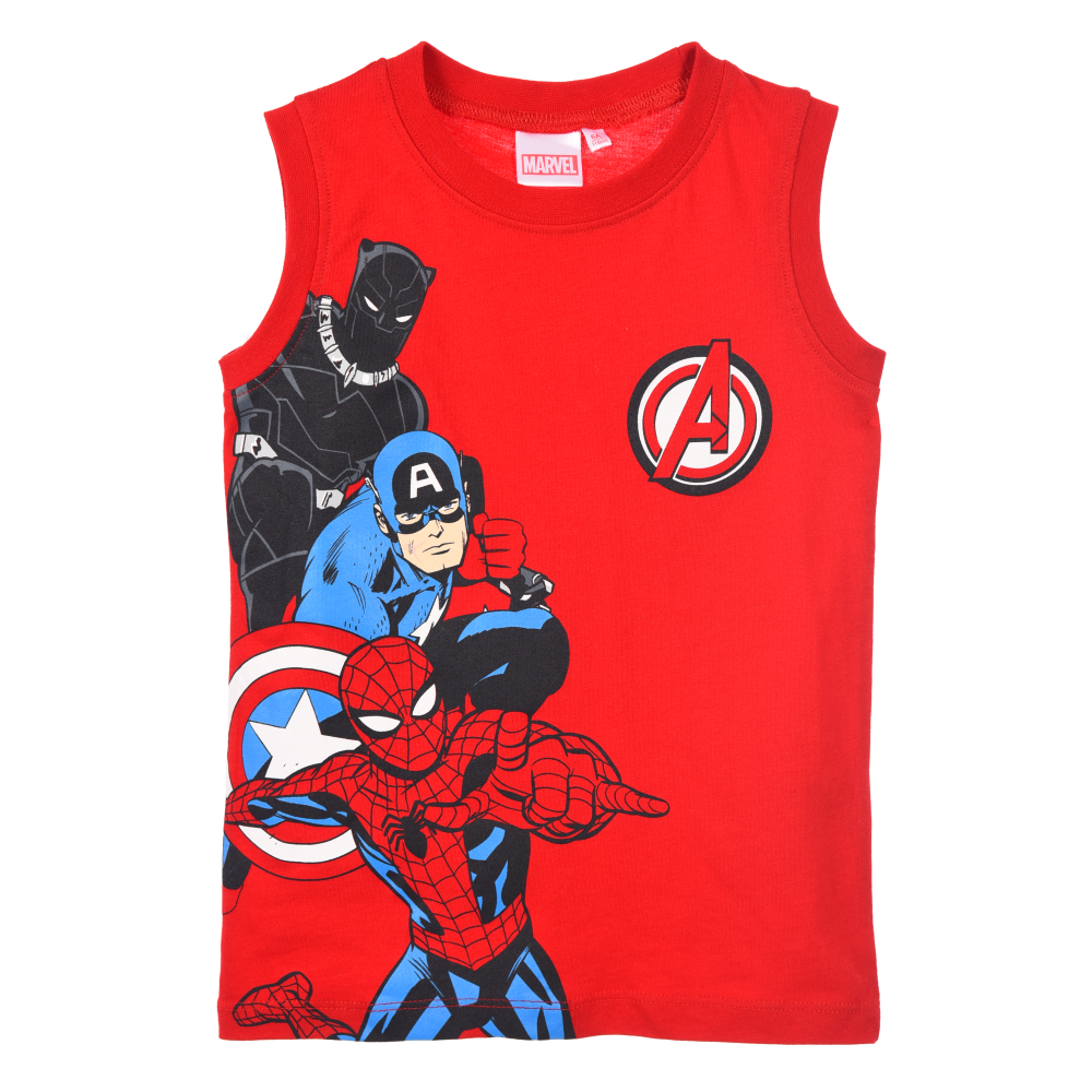 Canotta Avengers MARVEL Bambino Smanicata 100% Cotone con Stampa Frontale - Ez10094rosso