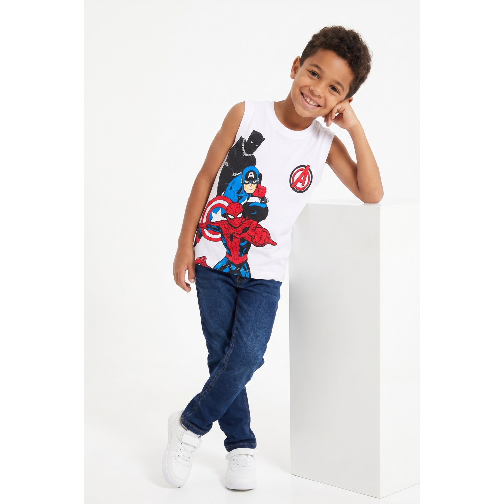 Canotta Avengers MARVEL Bambino Smanicata 100% Cotone con Stampa Frontale - Ez10094bianco