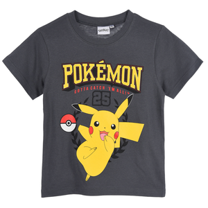 T-Shirt Pikachu Pokémon Maniche Corte Maglietta 100% Cotone Bambino - Ez10112grigio