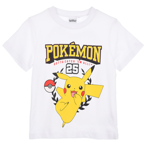 T-Shirt Pikachu Pokémon Maniche Corte Maglietta 100% Cotone Bambino - Ez10112bianco