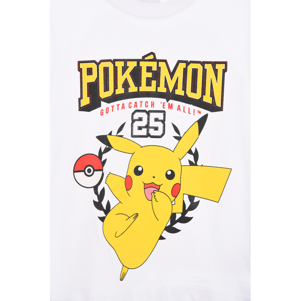T-Shirt Pikachu Pokémon Maniche Corte Maglietta 100% Cotone Bambino - Ez10112bianco