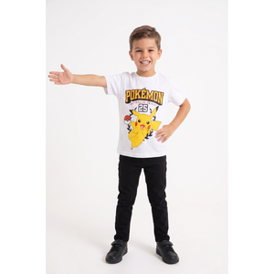 T-Shirt Pikachu Pokémon Maniche Corte Maglietta 100% Cotone Bambino - Ez10112bianco