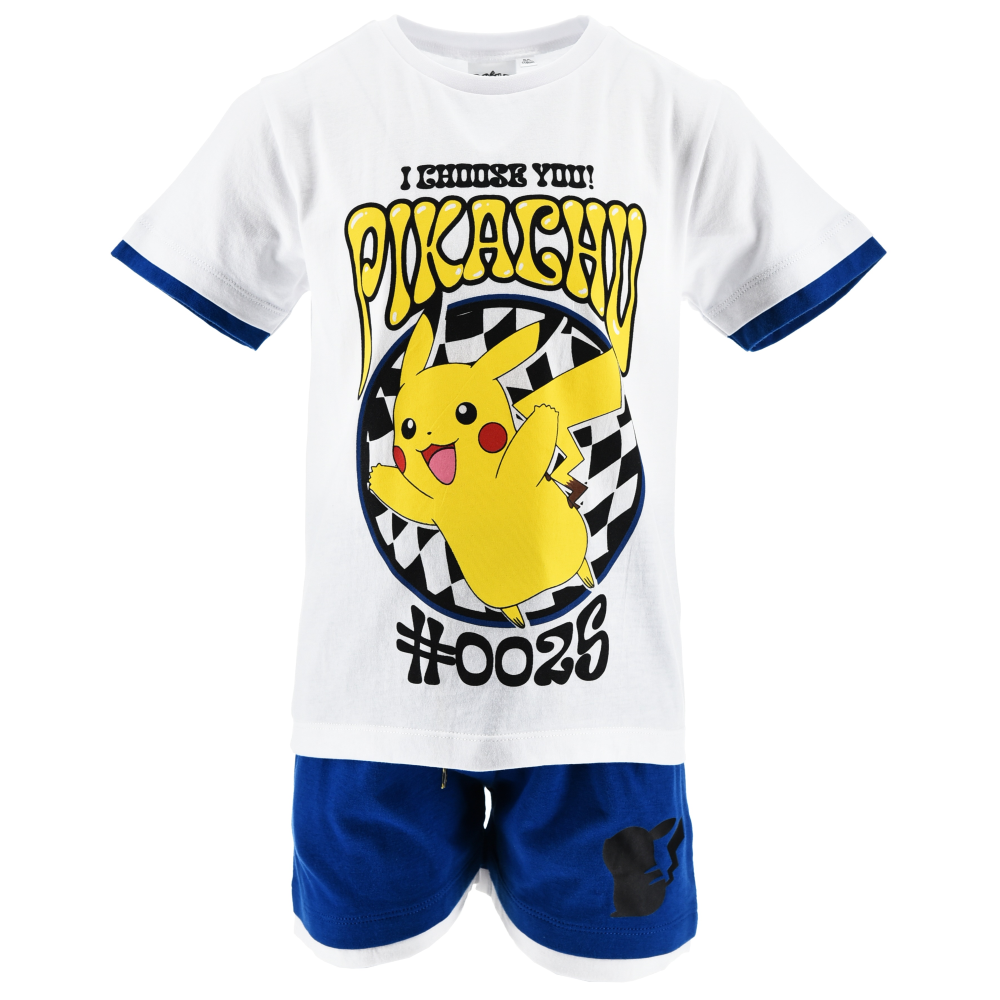 Completo Pikachu Pokémon 2 Pezzi T-Shirt e Bermuda in Cotone Bambino - Ez10225bianco