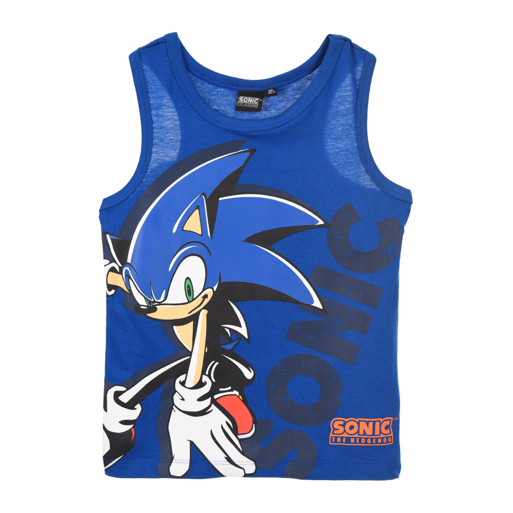 Canotta Sonic the Hedgehog Bambino Smanicata 100% Cotone con Stampa Frontale - Ez10123blu