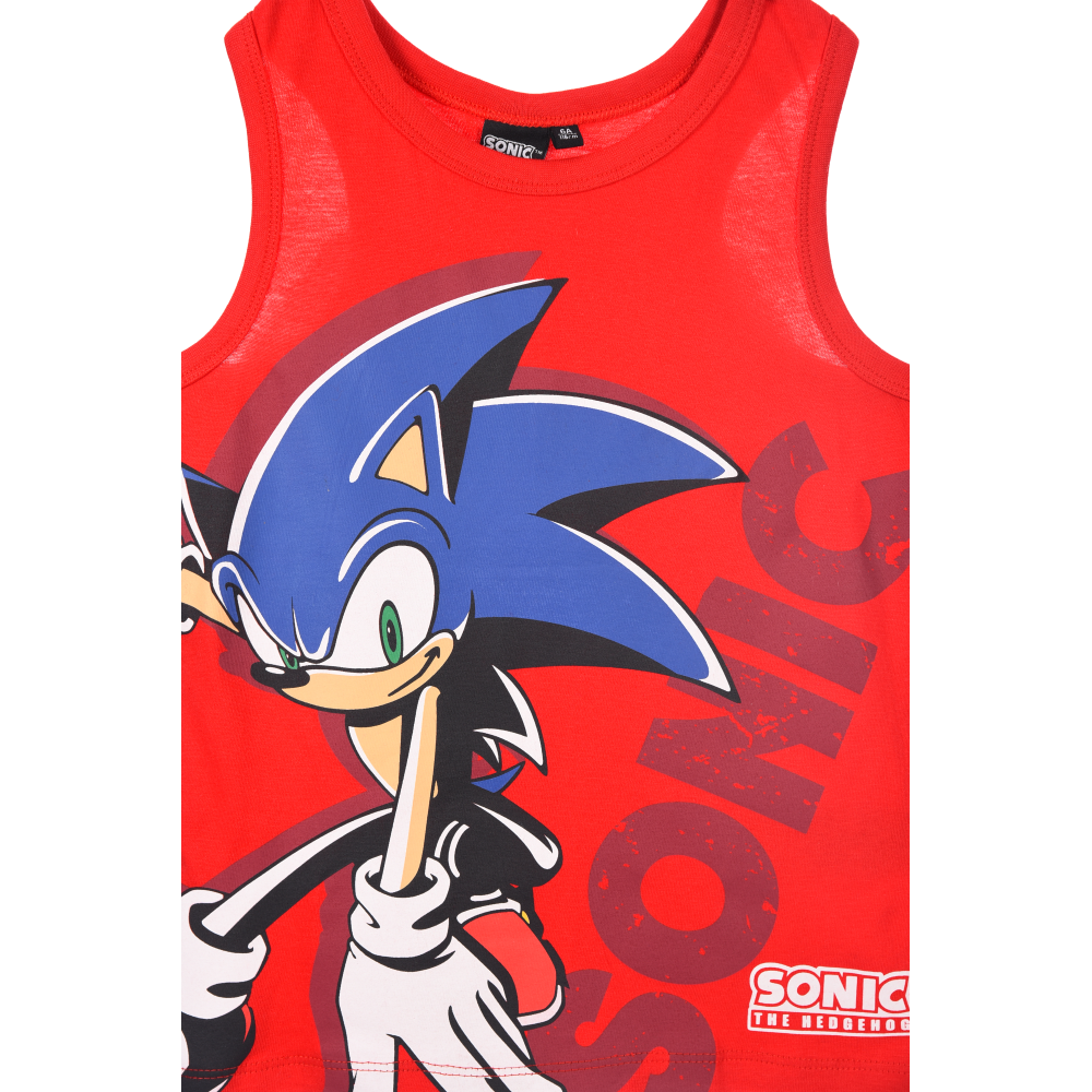 Canotta Sonic the Hedgehog Bambino Smanicata 100% Cotone con Stampa Frontale - Ez10123rosso