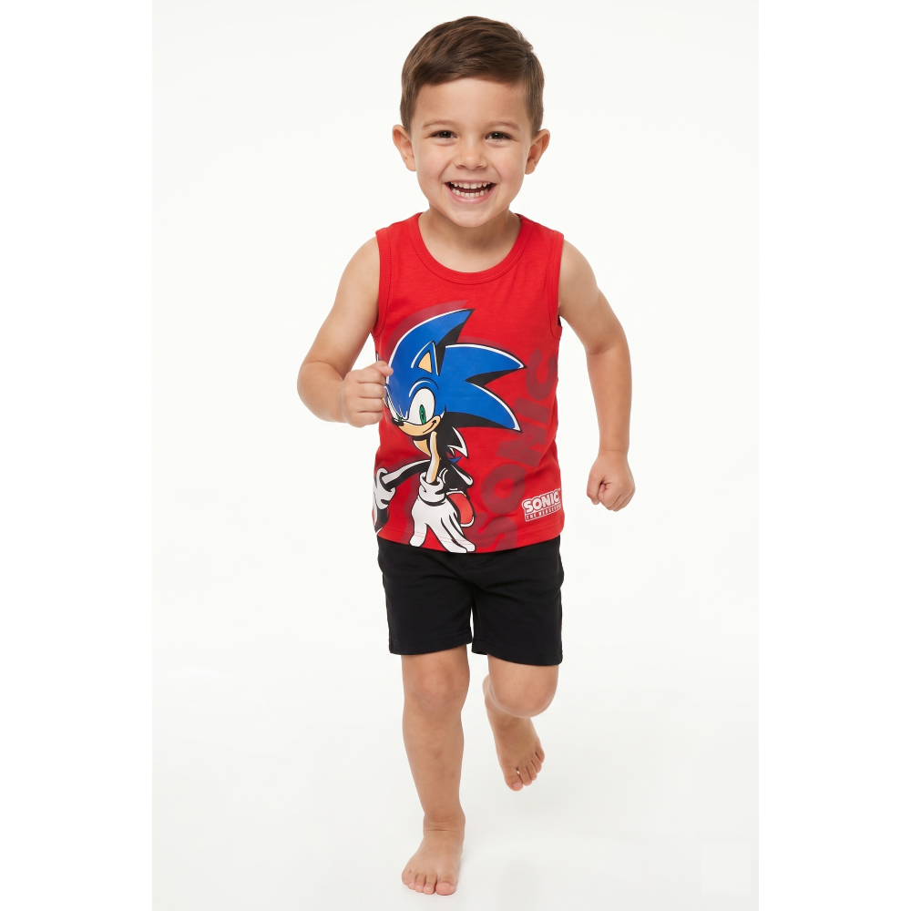 Canotta Sonic the Hedgehog Bambino Smanicata 100% Cotone con Stampa Frontale - Ez10123rosso