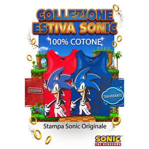 Canotta Sonic the Hedgehog Bambino Smanicata 100% Cotone con Stampa Frontale - Ez10123rosso