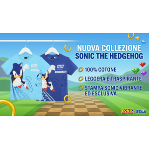T-Shirt Sonic the Hedgehog Maniche Corte Maglietta 100% Cotone Bambino - Ez10143turchese