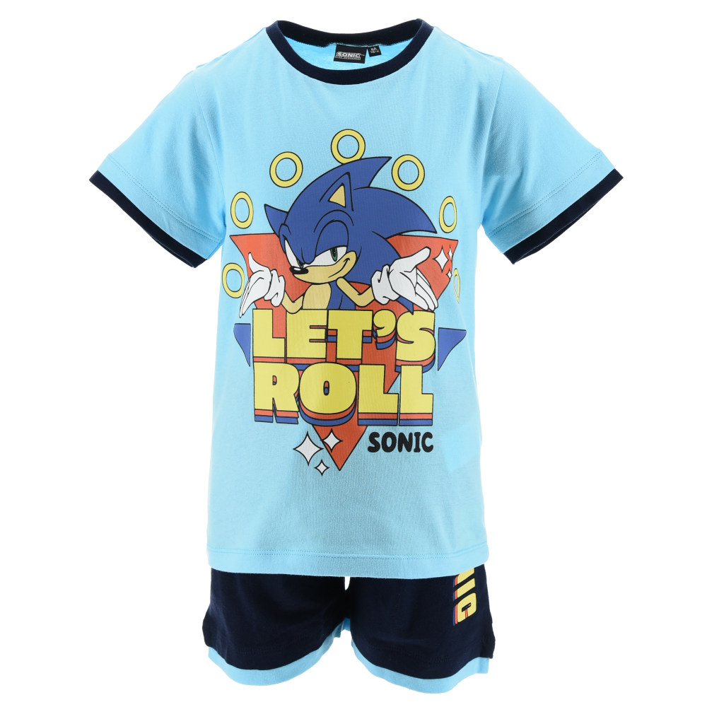 Completo Sonic the Hedgehog 2 Pezzi T-Shirt e Bermuda in Cotone Bambino - Ez10226azzurro