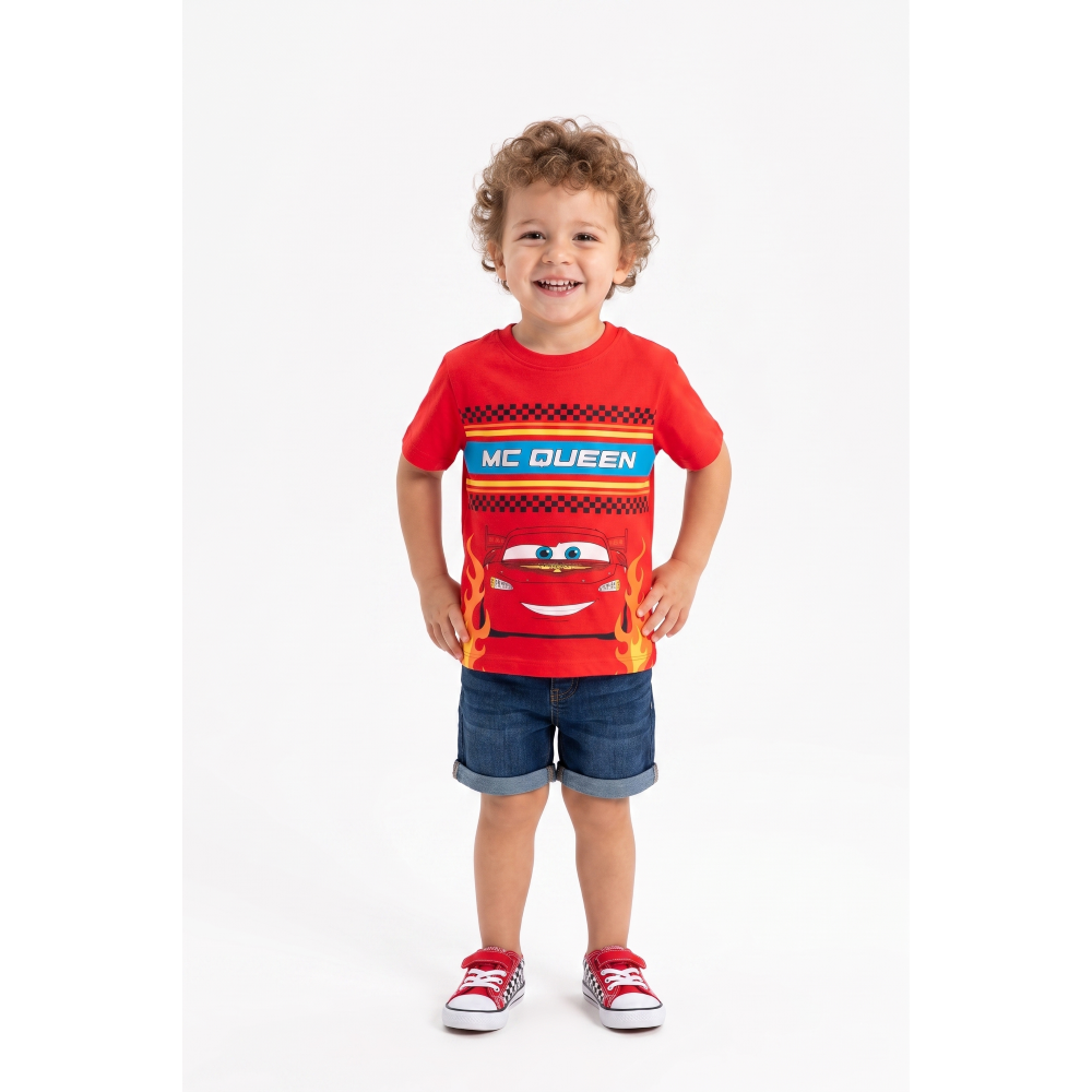 T-Shirt Cars DISNEY Maniche Corte Maglietta 100% Cotone Bambino - Ez10098rosso
