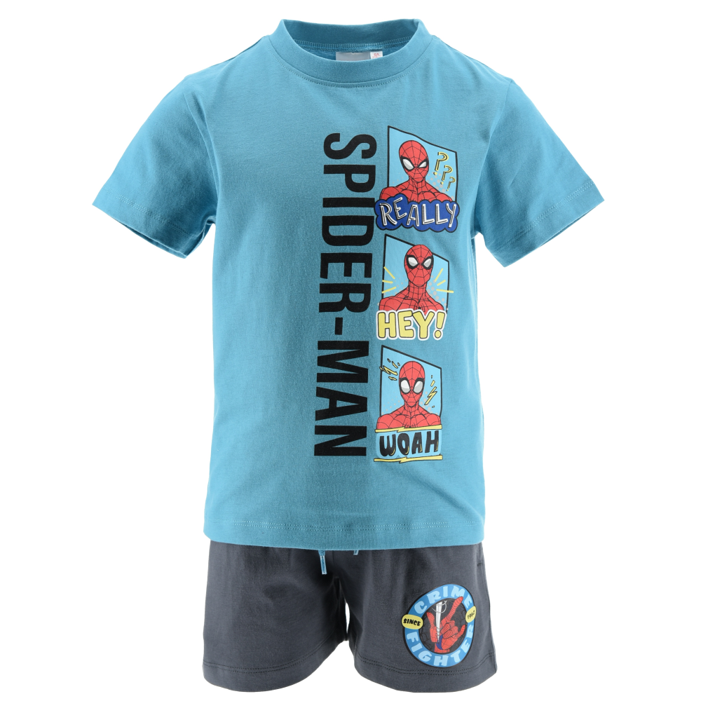 Completo Spiderman MARVEL 2 Pezzi T-Shirt e Bermuda in Cotone Bambino - Ez10132turchese