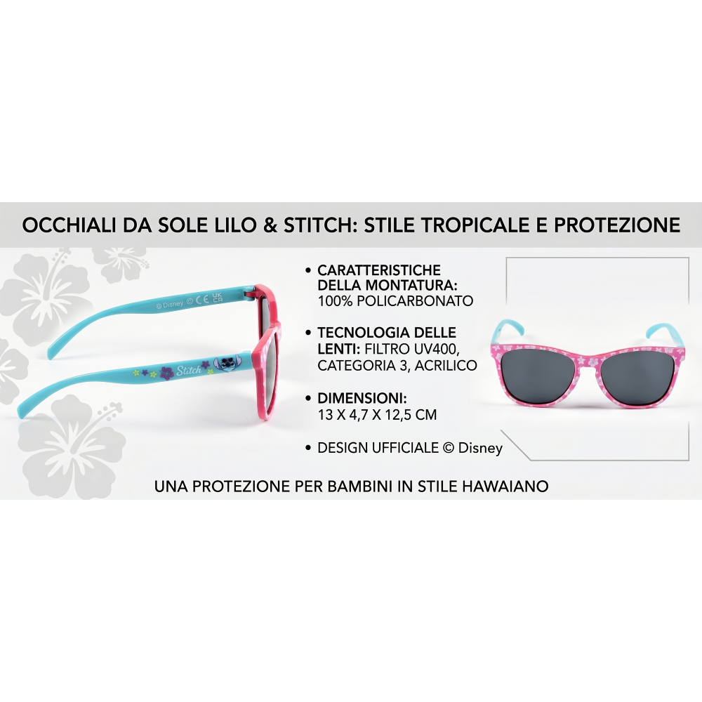 Occhiali da Sole Stitch DISNEY Bambina Uv400 Filtro 3 Montatura in Policarbonato - Ez25002