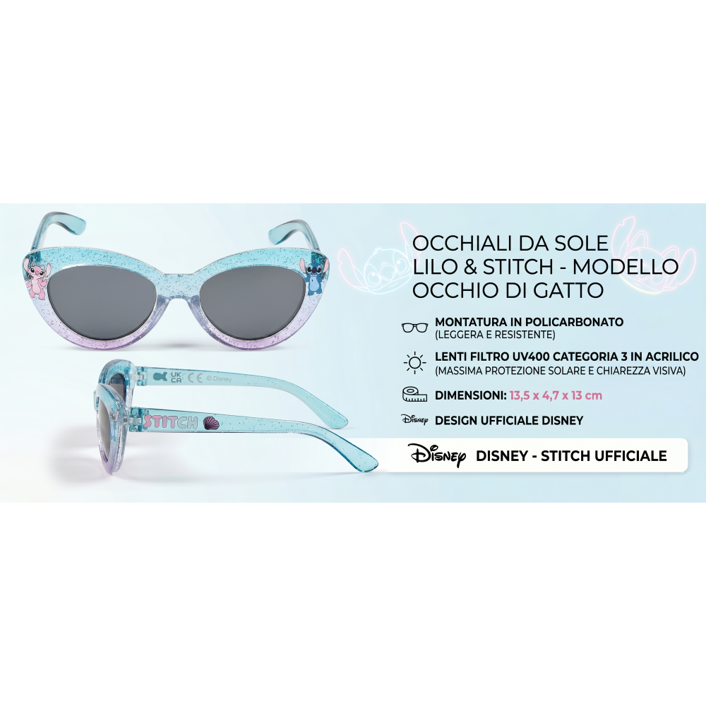 Occhiali da Sole Stitch Angel DISNEY Bambina Uv400 Filtro 3 Montatura in Policarbonato - Ez25010