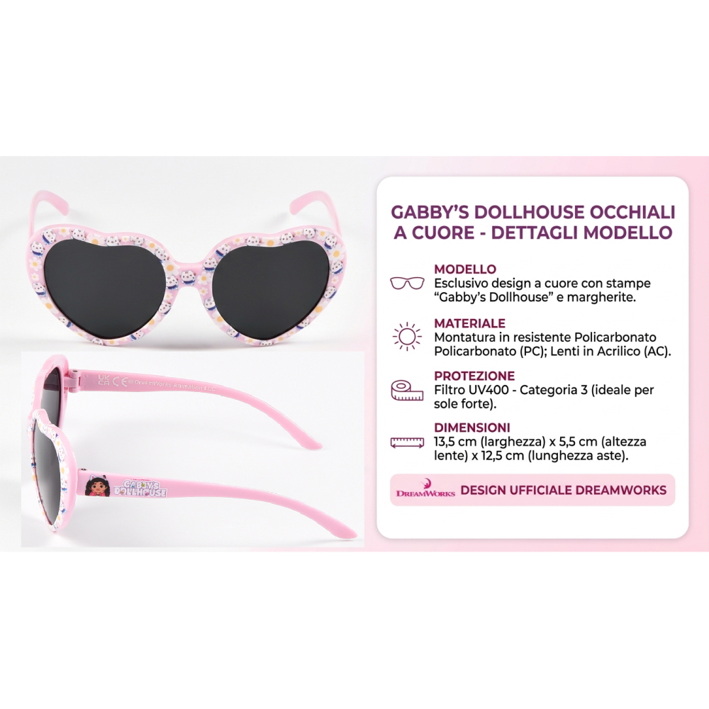 Occhiali da Sole Gabby's Dollhouse Bambina Uv400 Filtro 3 Montatura Cuore in Policarbonato - Ez25000
