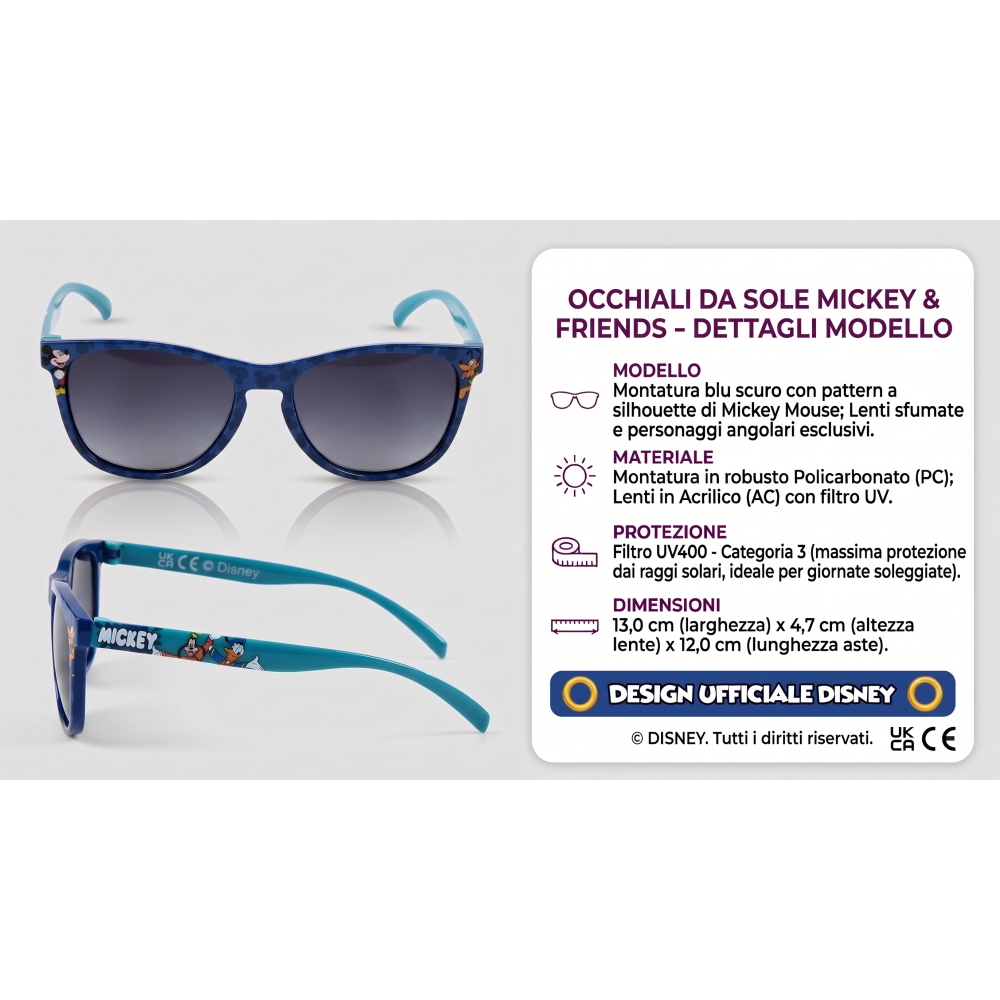 Occhiali da Sole Topolino DISNEY Bambino Filtro Uv400 Montatura in Policarbonato -  Ez25006