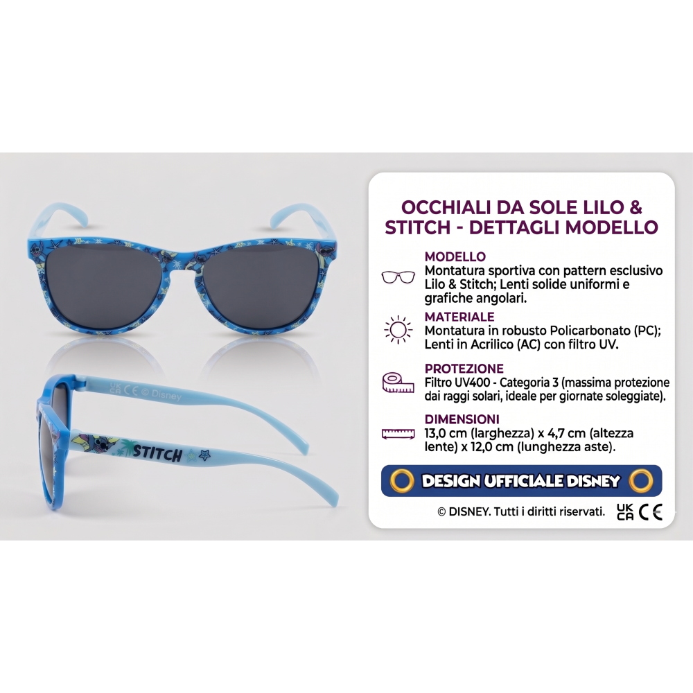 Occhiali da Sole Stitch DISNEY Bambino Filtro Uv400 Montatura in Policarbonato -  Ez25007