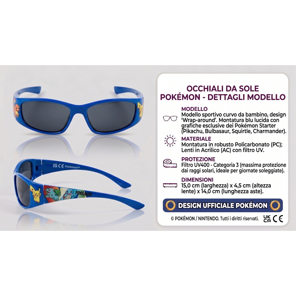 Occhiali da Sole Pokémon Pikachu Bambino Filtro Uv400 Montatura in Policarbonato -  Ez25016