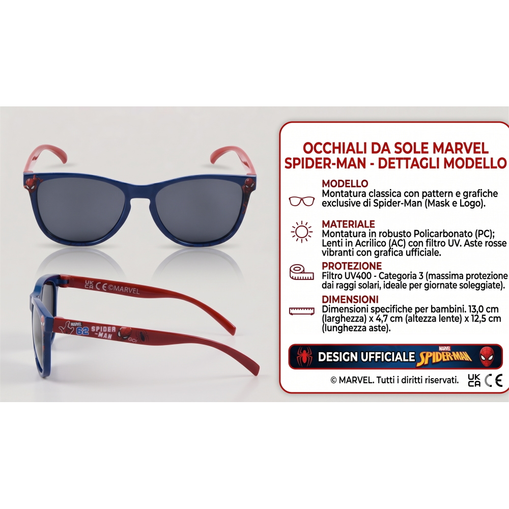 Occhiali da Sole MARVEL Spiderman Bambino Filtro Uv400 Montatura in Policarbonato -  Ez25008
